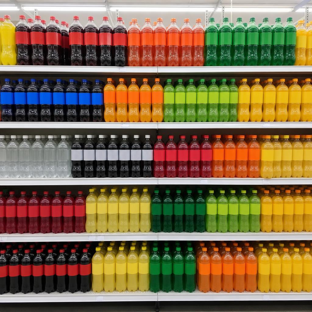 A restocked shelf photographed after the visit, with every product back in place